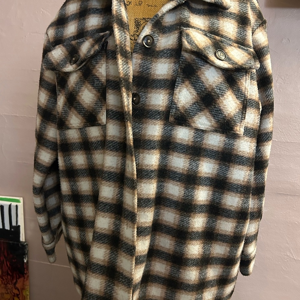 Plaid Men's Jacket in Black and Cream